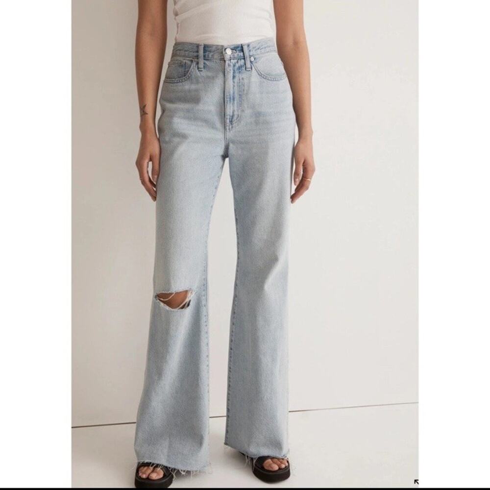 Madewell Baggy Flare Jeans Raw Hem High Waisted Relaxed Jean Size 27 Luzon Wash